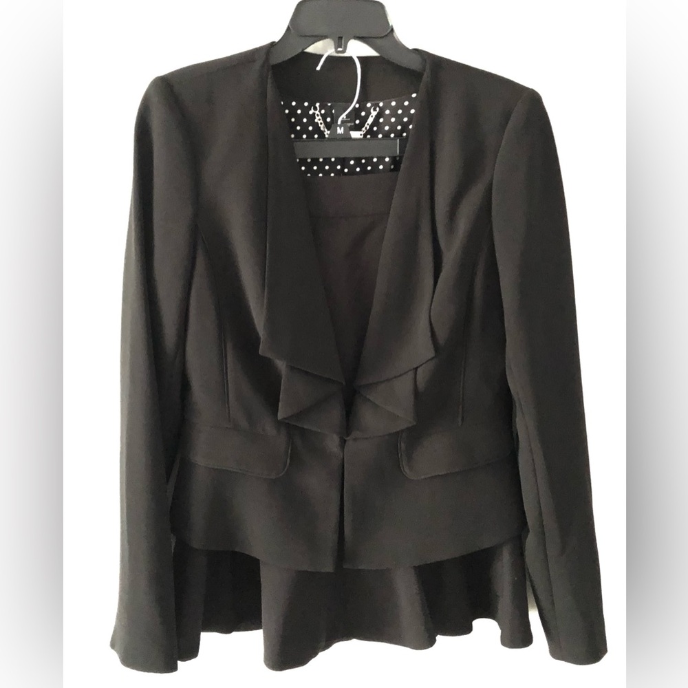 White House Black Market Black Ruffle Peplum Blazer Pencil Skirt Set Career